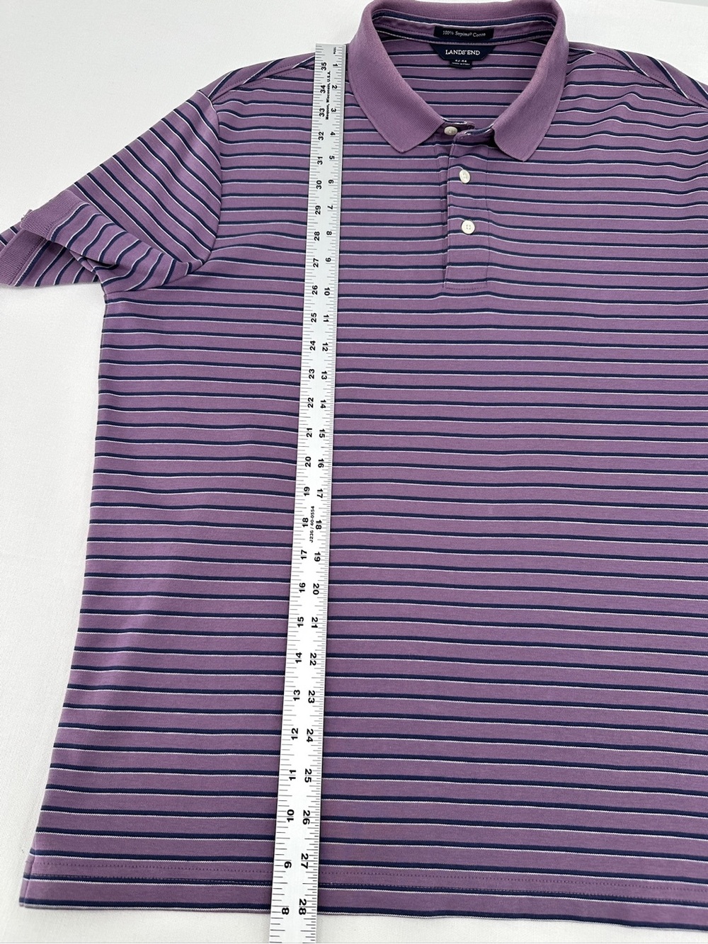 Lands’ End NWOT Supima Cotton Striped Polo Purple Navy Heritage Prep Men’s L - Picture 7 of 8